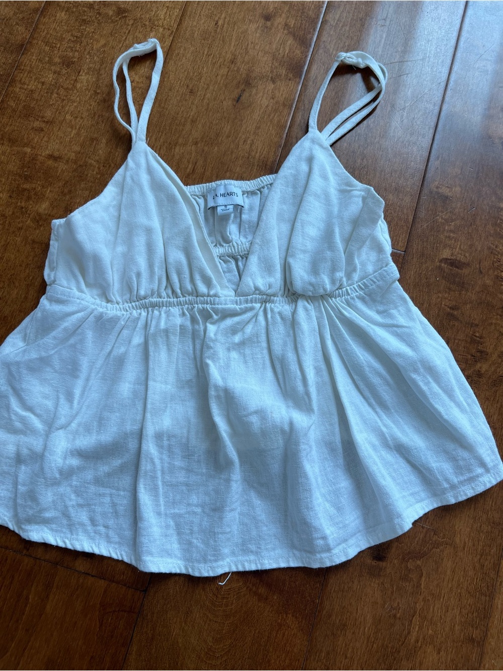 La Hearts White Ruffle-Trim Spaghetti Strap Camisole
